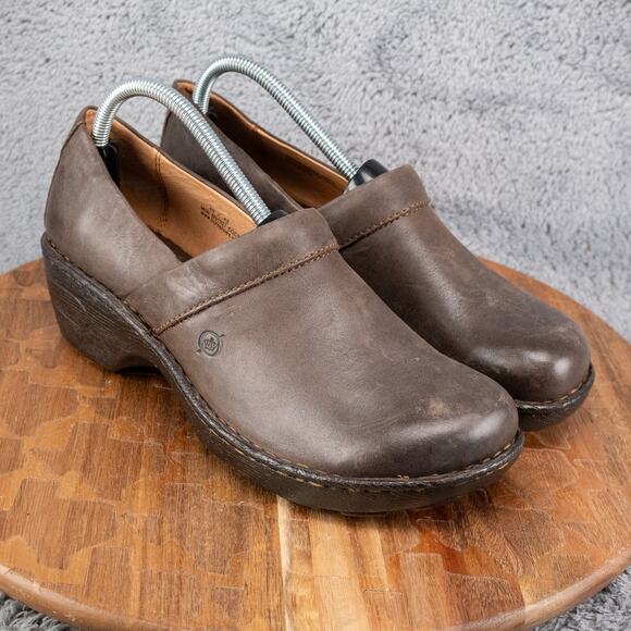 Born Shoes Womens 10 M Toby II Clogs Brown Leather Slip On Casual Block W61927 - Picture 1 of 8